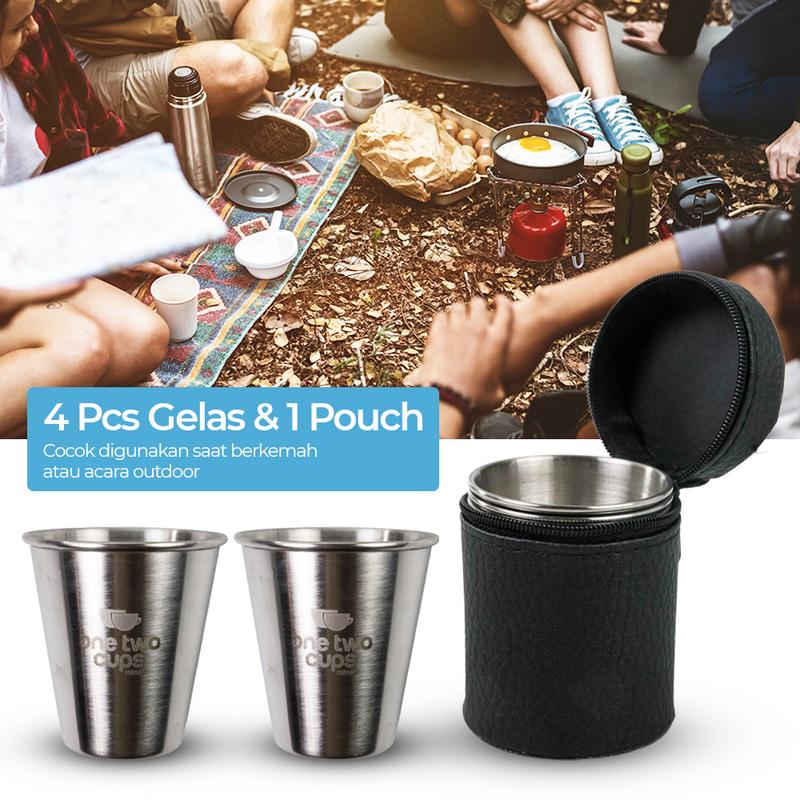 Gelas Camping One Two Cups Stainless Steel 70ml 4 Buah with Pouch 3