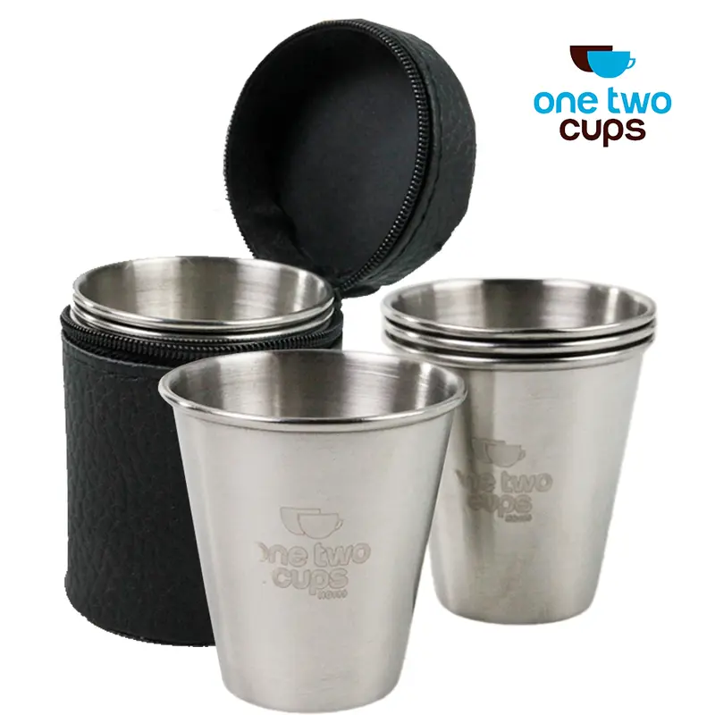 Gelas Camping One Two Cups Stainless Steel 70ml 4 Buah with Pouch 0