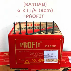 Skrup Gypsum 6x1 1/4" Inch PROFIT Hitam Drywall Screw Paku Sekrup 3cm Baut 6 x 1 1/4