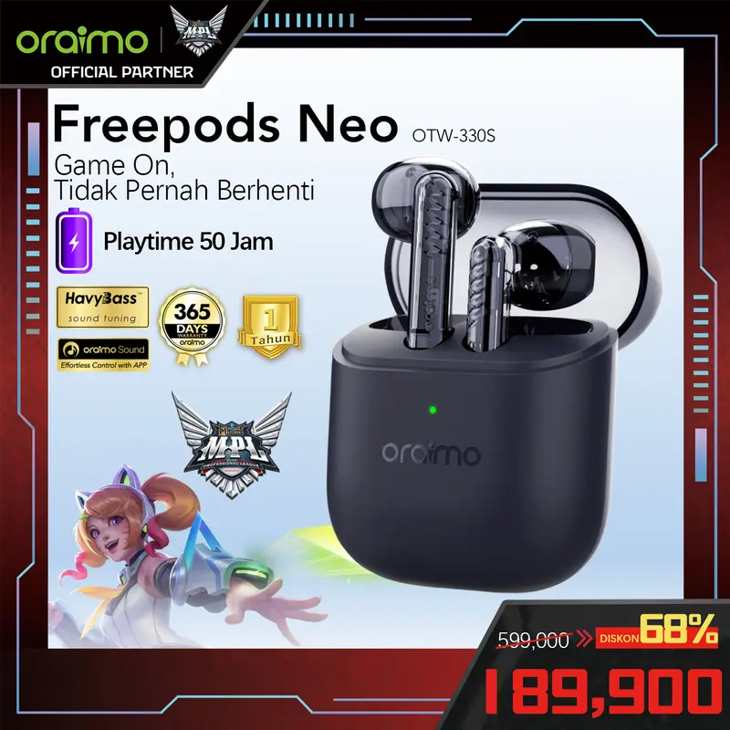 Oraimo x MPL Mobile Legends TWS Freepods Neo OTW-330S Special Collaboration Edition True Wireless Stereo Bluetooth ENC Gaming Low Latency IPX4 Waterproof 1