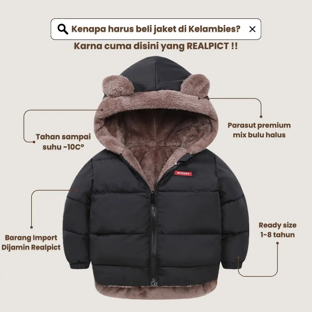 Jaket Winter Anak Mantel Musim Dingin Bulu Tebal Bolak Balik 1-8 Tahun