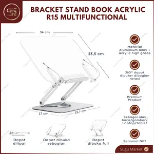 Penyangga Buku Akrilik R15 Book Stand Reading Holder Ipad Tablet 360°