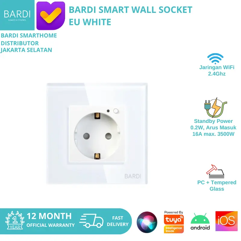 Bardi Smart WiFi Touch Wallswitch EU Gang Hitam Putih Shop - Main Image