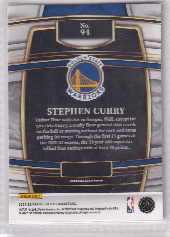 2021-22 Panini Select Blue #94 Concourse Stephen Curry 3