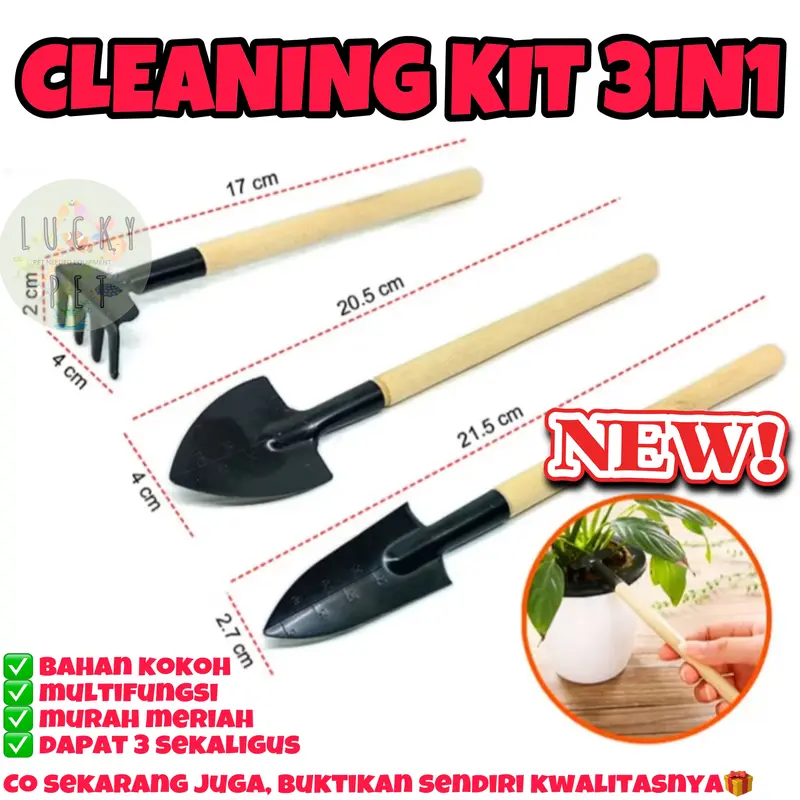 CLEANING KIT 3IN1 SET SEKOP GARPU ALAT BERKEBUN BERSIHKAN KANDANG PET 1
