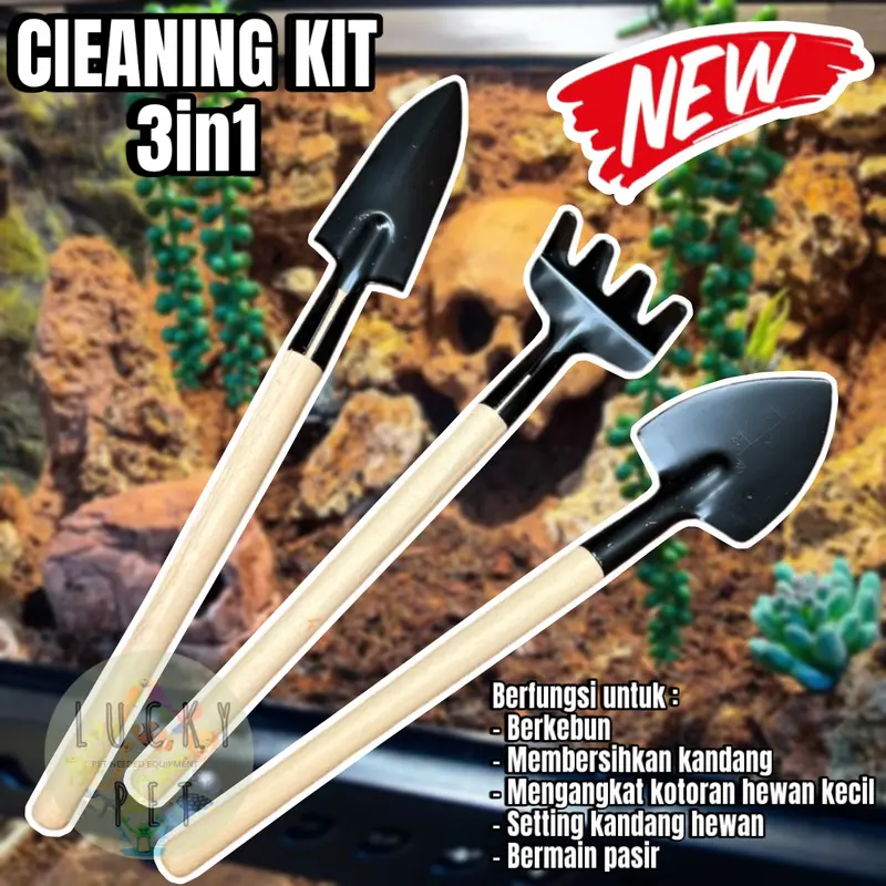 CLEANING KIT 3IN1 SET SEKOP GARPU ALAT BERKEBUN BERSIHKAN KANDANG PET 0