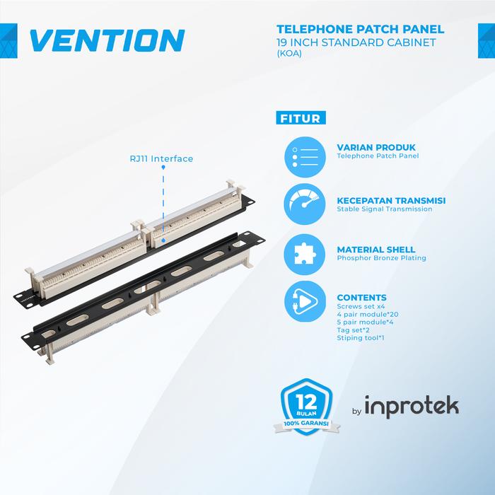 Gambar Vention Telepon Patch Panel RJ11 25 Port for 1U 19 Inch Server Rack Telephone Cable Rackmount dari Inprotek Kota Administrasi Jakarta Barat Tokopedia