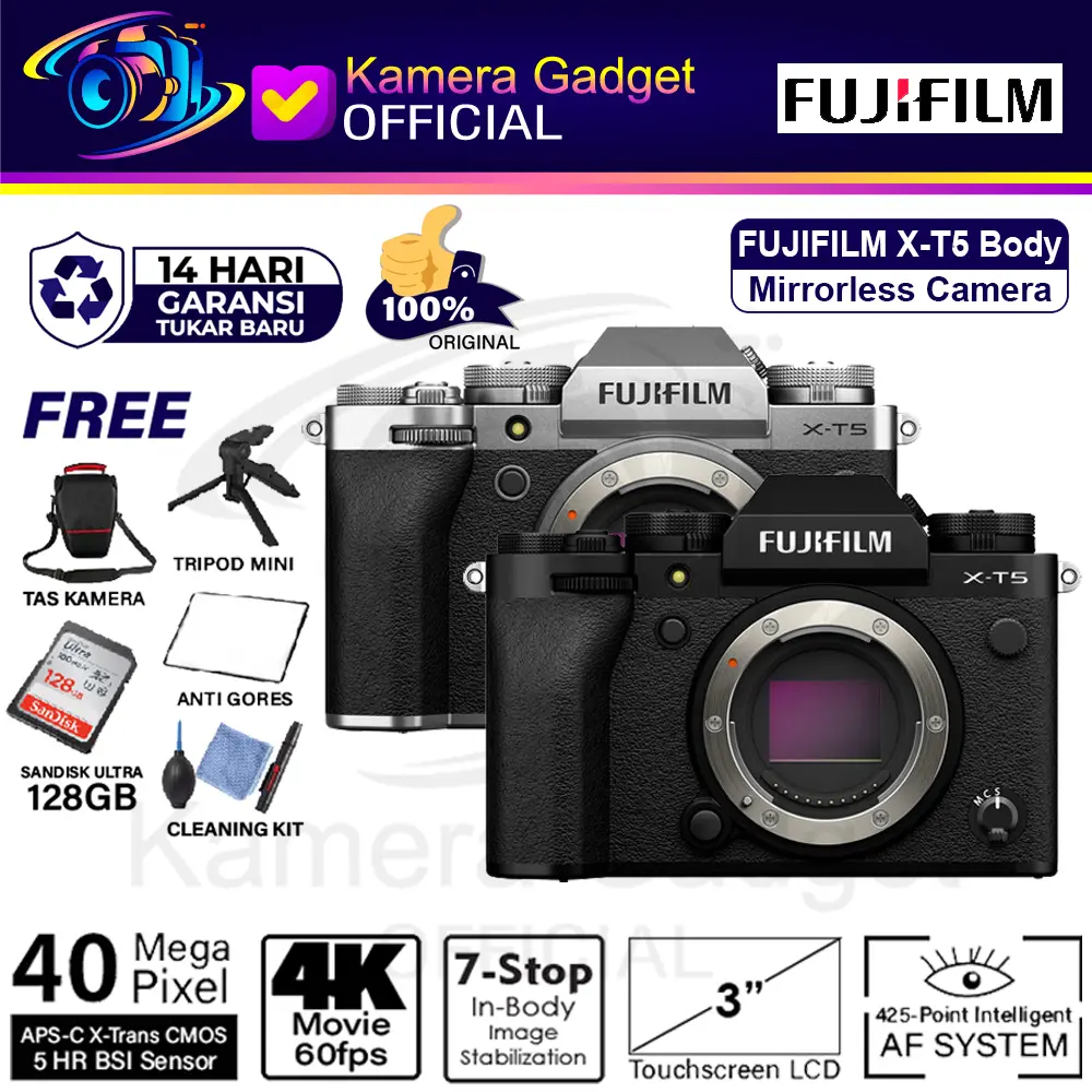 Fujifilm X-T5 kit XF 16-80mm / kit XF 16-50mm  / Body Only Fuji XT5 XT 5 Fuji Mirrorless Camera Original Resmi