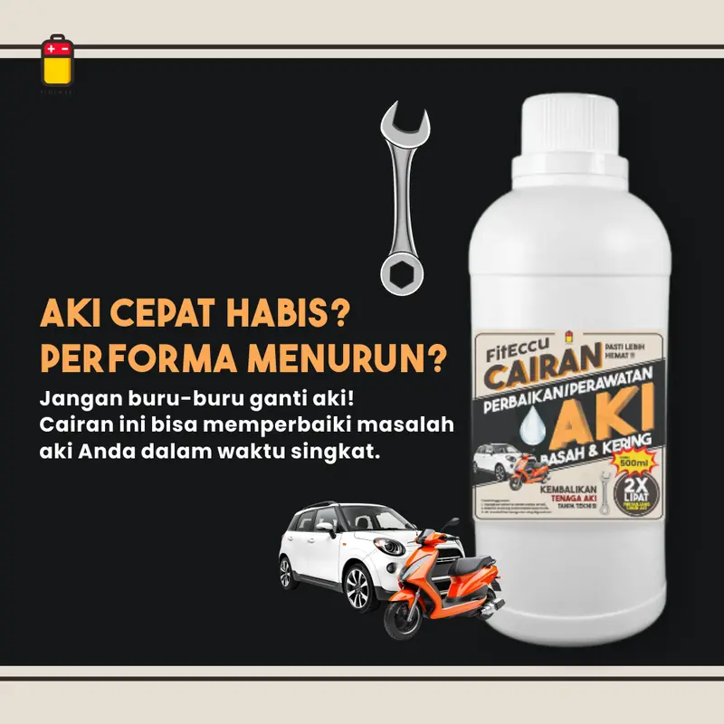 FitEccu Air Aki Kering Cairan Vitamin Perbaikan Perawatan Aki Eccu Kering Basah Motor Mobil - Solusi Performa Aki Soak & Lemah 1