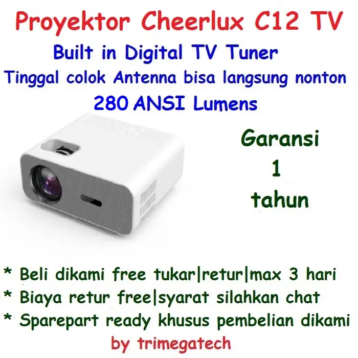 Proyektor Cheerlux C12 TV 3600 Lumens Built in DVBT Tuner Full HD 1080