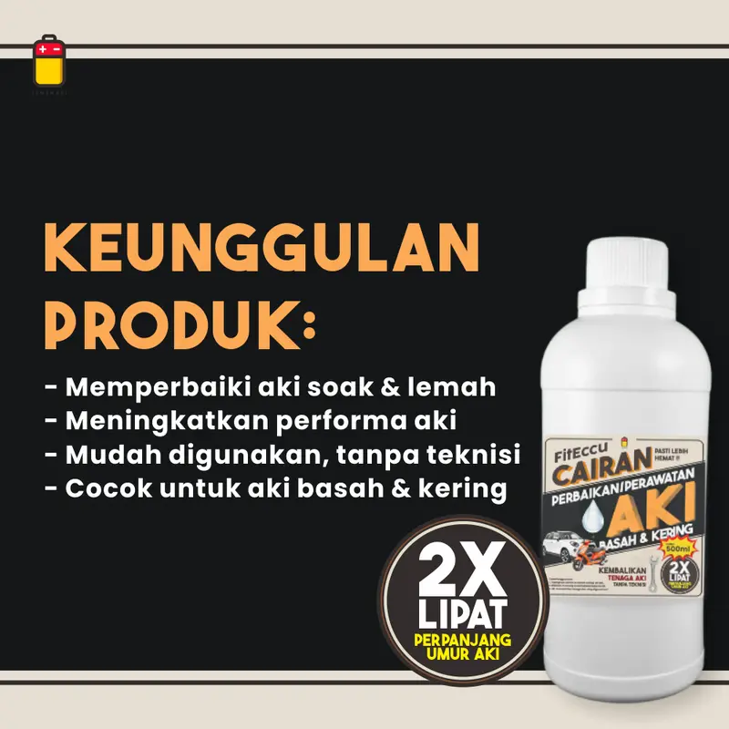 FitEccu Air Aki Kering Cairan Vitamin Perbaikan Perawatan Aki Eccu Kering Basah Motor Mobil - Solusi Performa Aki Soak & Lemah 3