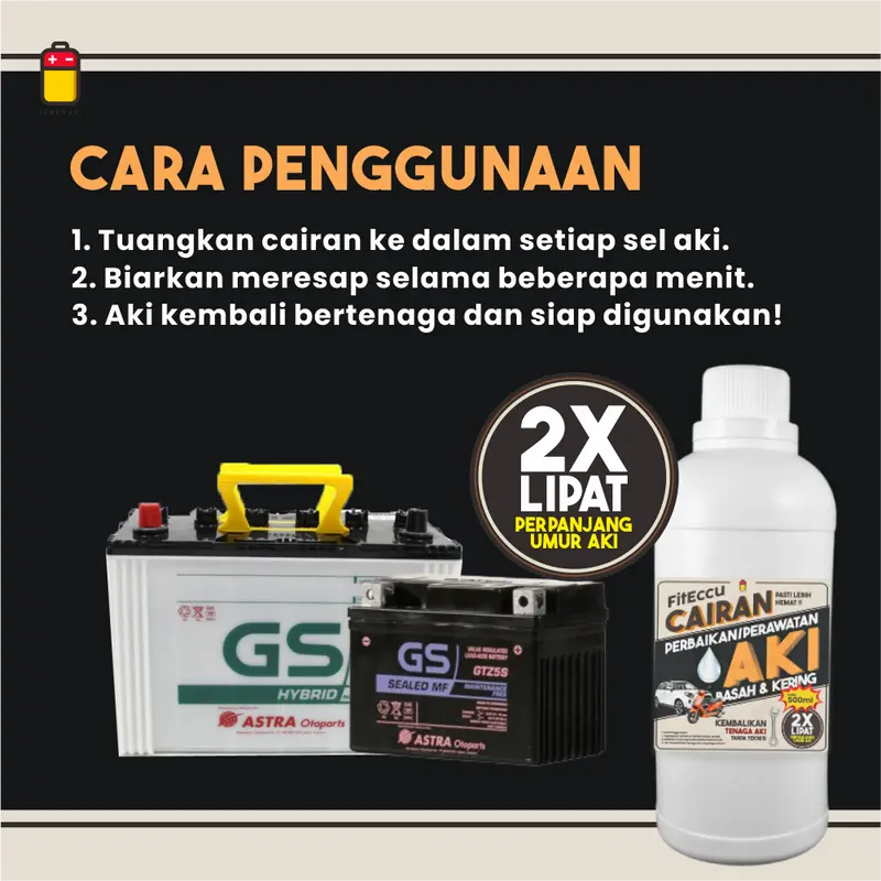 FitEccu Air Aki Kering Cairan Vitamin Perbaikan Perawatan Aki Eccu Kering Basah Motor Mobil - Solusi Performa Aki Soak & Lemah 4
