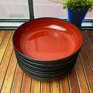 (3Pcs) Piring Ramen Bulat / Piring Ramen Korea Bulat / Piring Hitam Plastik Merah