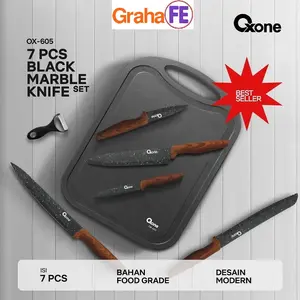Oxone OX-605 Black Marble Knife Set 6pcs Set Pisau Dapur Stainless