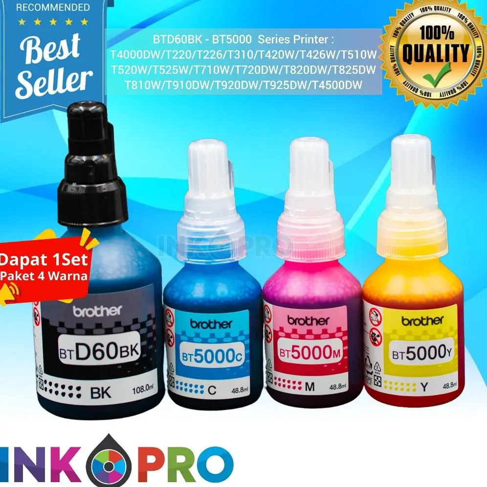 Tinta Brother BTD60BK BT5000 (1SET) PREMIUM HL-T4000DW,DCP-T220,DCP-T310,DCP-T420W,DCP-T510W,DCP-T520W,DCP-T710W,DCP-T720W,DCP-T820DW,MFC-T810W,MFC-T910DW,MFC-T920DW,MFC-T4500DW