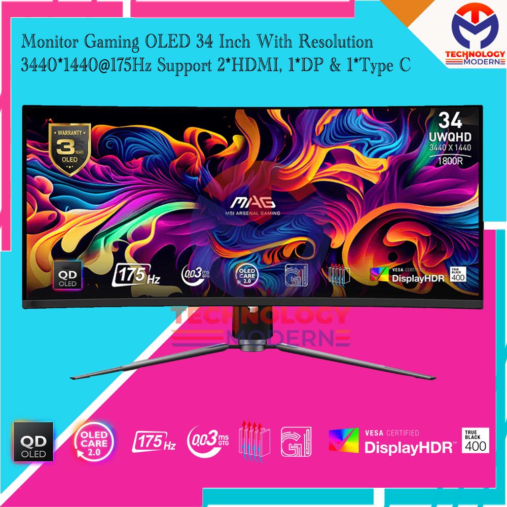 4K Monitor OLED Gaming Curved 34 Inch 3440*1440@175Hz Ultrawide With HDR Support 2*HDMI, 1*DP & 1*Type C