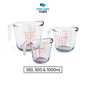 One Two Cups Gelas Ukur Takaran Kaca Microwave Heating Glass ML OZ Cup - GG-18