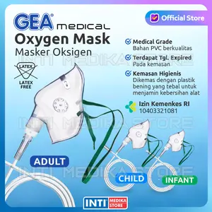 GEA - Masker Oksigen Bayi Anak Dewasa OXYGEN MASK with Tubing | PVC Medical Grade Infant Child Adult