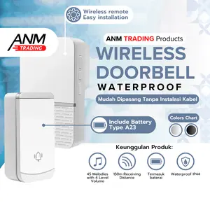 Bel Rumah Wireless / Door Bell Waterproof Tahan Air 1 Receiver PREMIUM Black White