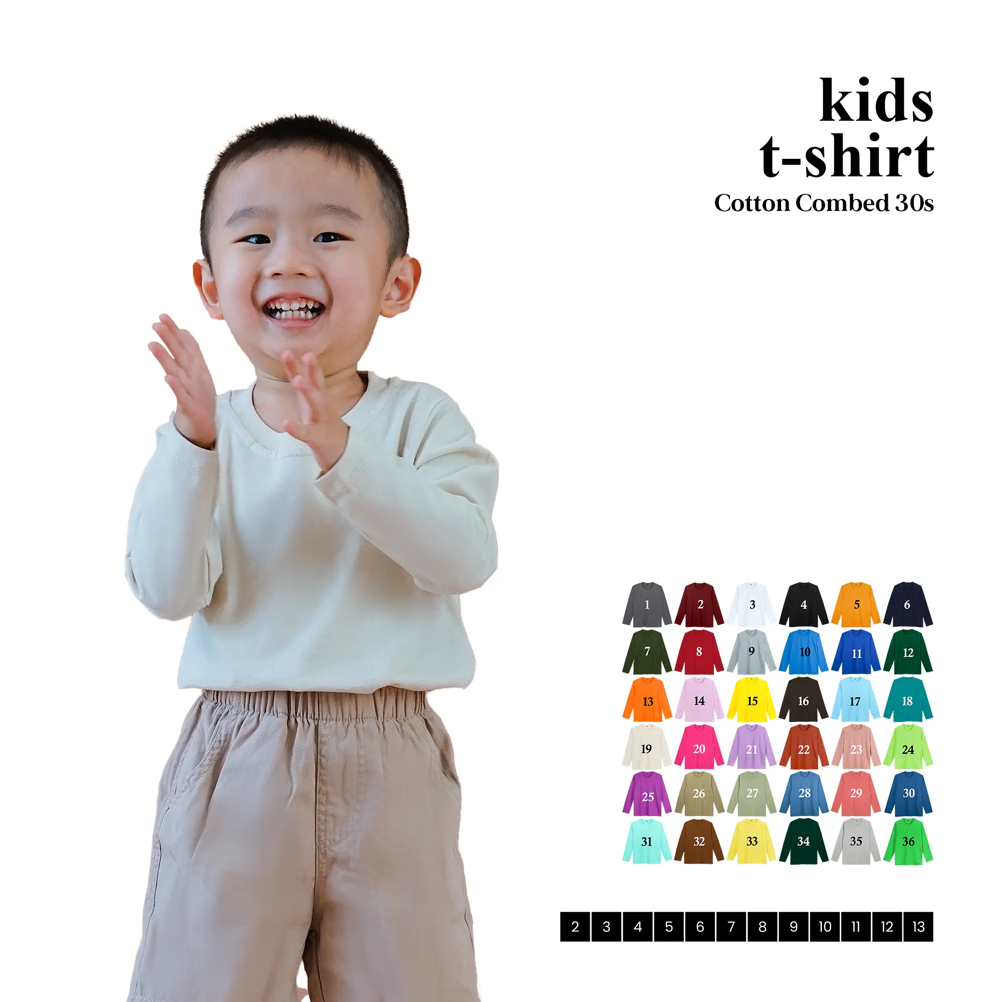 KAOS POLOS ANAK LENGAN PANJANG COTTON COMBED 30S KIDS UMUR 2-13 TAHUN