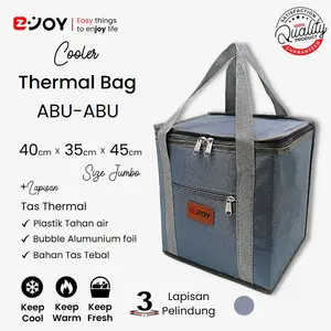 Tas Bekal Thermal Foil+Mika WARNA ABU-ABU SIZE-JUMBO 40cm x 35cm x 45cm / Tas Pengawet Makanan dan Minuman / Cooler Thermal Bag / Tas Botol Susu dan Asi untuk Bayi / Tas Pendingin Minuman / Tas Travel Piknik