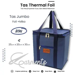 Tas Bekal Thermal Foil+Mika WARNA BIRU SIZE-S 25cm x 20cm x 30cm / Tas Pengawet Makanan dan Minuman / Cooler Thermal Bag / Tas Botol Susu dan Asi untuk Bayi / Tas Pendingin Minuman / Tas Travel Piknik