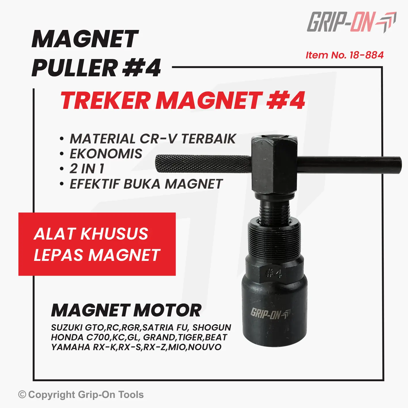 GRIP-ON MAGNET PULLER #4 TREKER MAGNET NO4 HONDA YAMAHA SUZUKI TRACKER