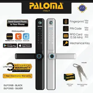 PALOMA DLP 516 516B 516S Digital Lock Smart Slim Door Frame Aluminium WiFi + Camera Matte Black Silver - Matte Black