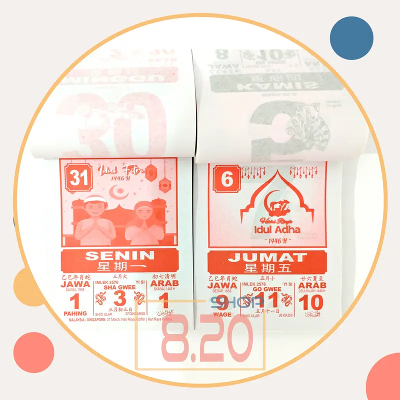 Set Kalender Sobek Harian Tahun 2025 Mini Board Jakarta / Kalender Jawa Arab China National / Khas Indonesia Emas / Wall Calender Chinesse 3