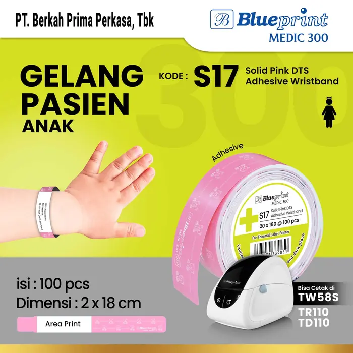 Gambar Gelang Pasien Anak Rumah Sakit 20x180 mm BLUEPRINT Medic 300 - Pink Biru - Cyan dari Blueprint Indonesia Kota Administrasi Jakarta Utara 4 Tokopedia