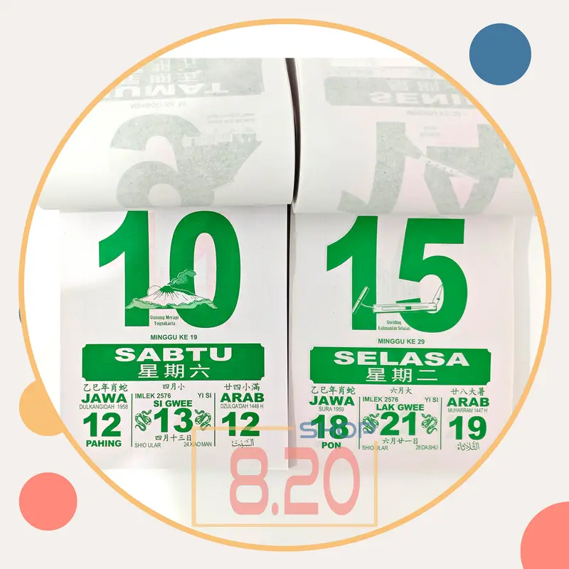 Set Kalender Sobek Harian Tahun 2025 Mini Board Jakarta / Kalender Jawa Arab China National / Khas Indonesia Emas / Wall Calender Chinesse 2