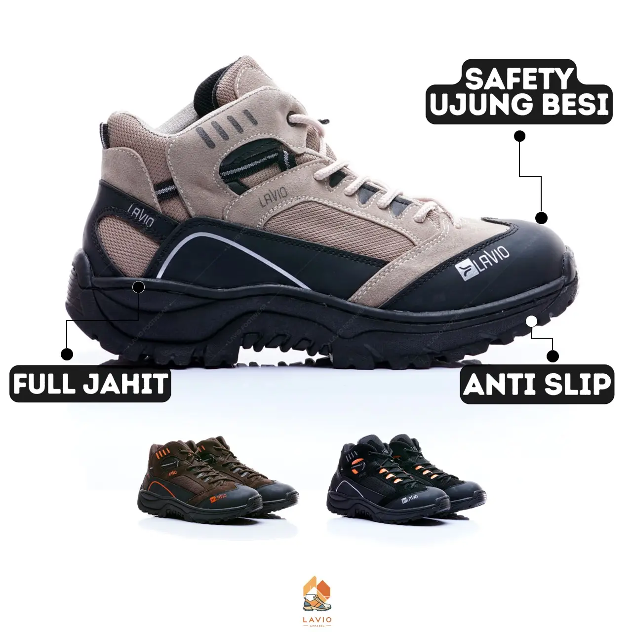 Sepatu Safety Pria Boots Original Lavio Galen Bahan Premium Best Quality Full Jahit Ujung Besi