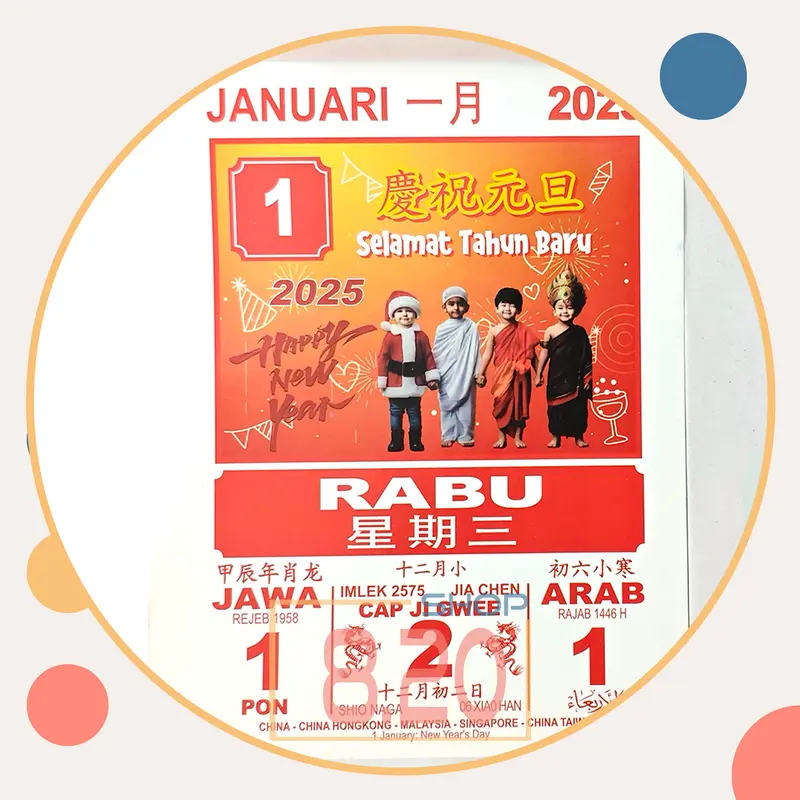 Set Kalender Sobek Harian Tahun 2025 Mini Board Jakarta / Kalender Jawa Arab China National / Khas Indonesia Emas / Wall Calender Chinesse 4