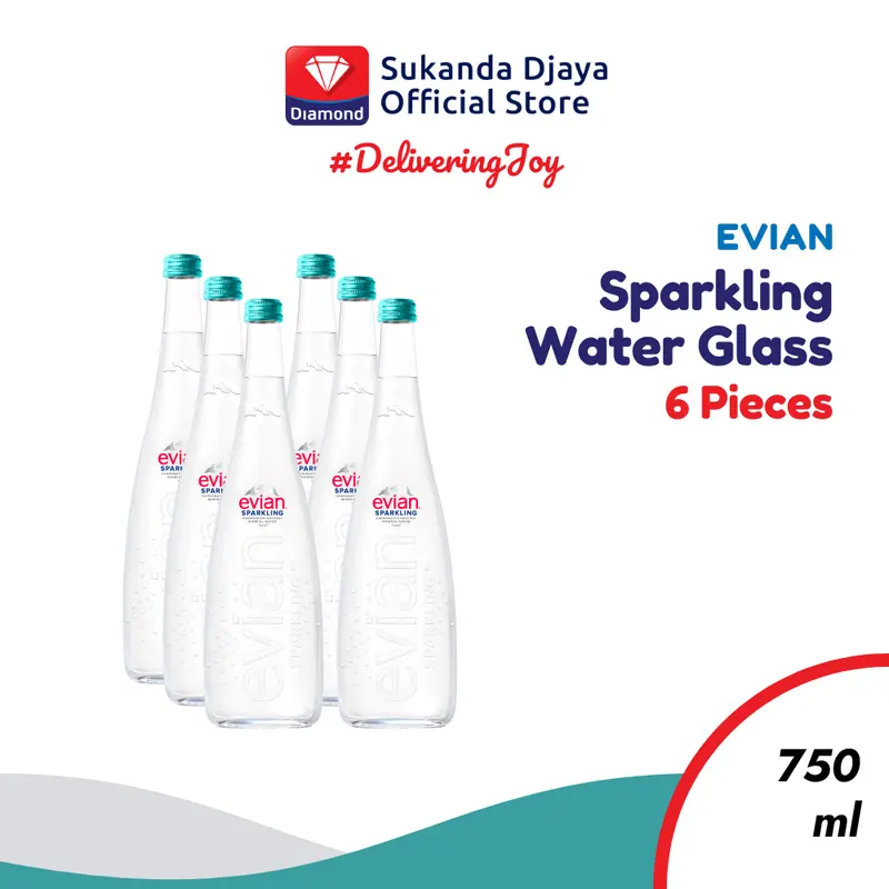 Evian Sparkling Mineral Water Glass 750 Ml [Isi 6 Pcs] 0
