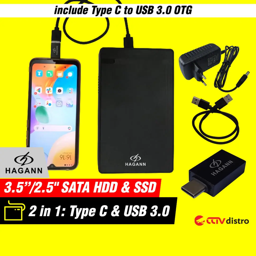 Enclosure HDD 3.5" Eksternal USB 3.0 SATA with OTG Type C / Case Hardisk External 3.5" for Type C