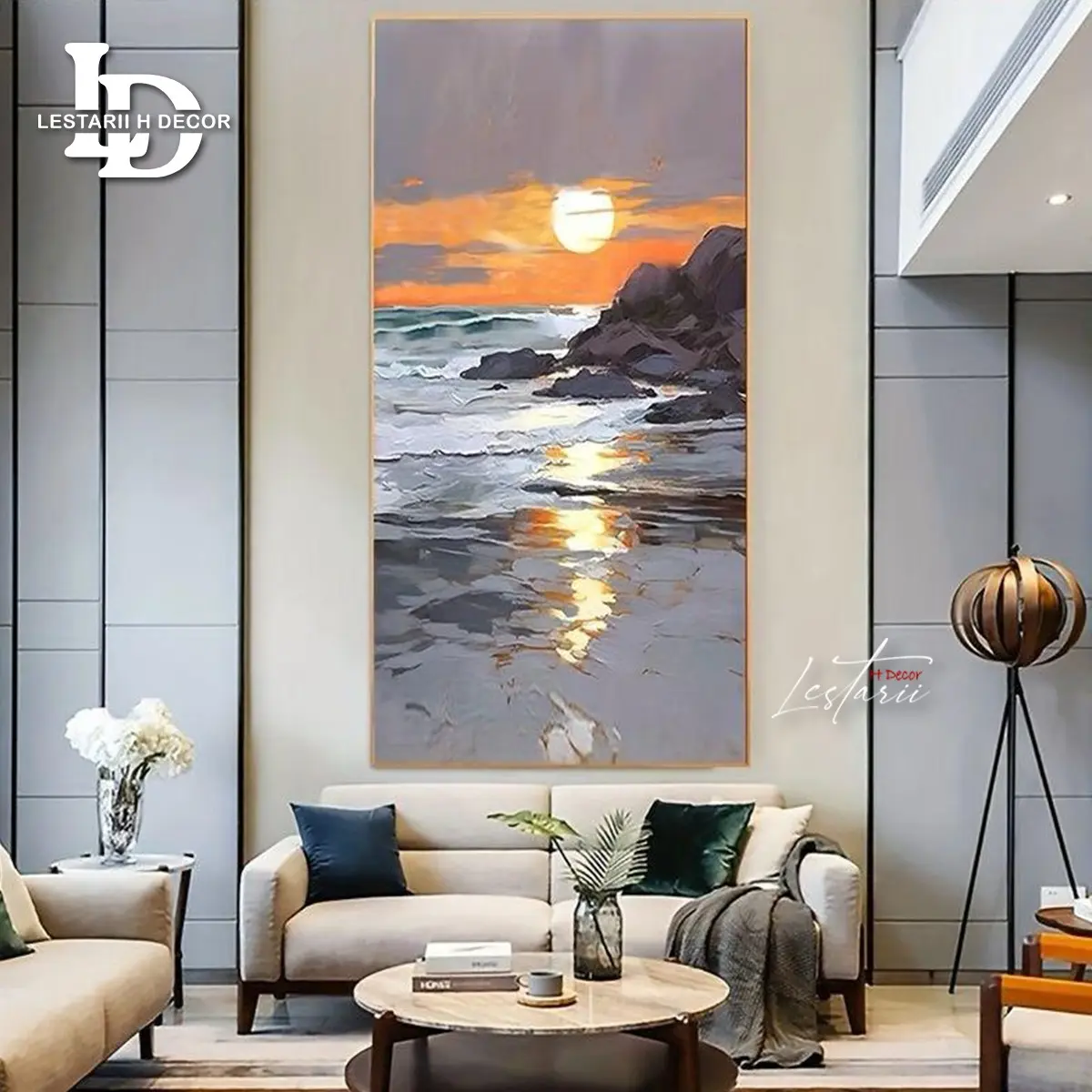 Lukisan Abstrak pantai Decoraai ruang tamu modern 60x120cm