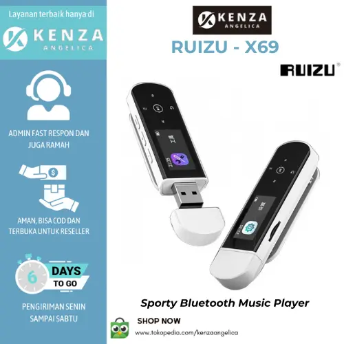 RUIZU X69 - Flashdisk MP3 Player - Sporty Bluetooth Music Player with Pedometer - Clip Design