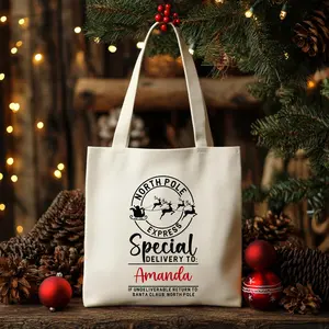 TOTETALE - Personalized Canvas Tote Bag North Pole Express Tas Kanvas Custom Nama