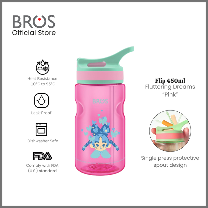 Gambar BROS FLIP 450ml "Fluttering Dreams-Pink" - Botol Minum Anak Sedotan dari BROS Indonesia Kota Administrasi Jakarta Barat Tokopedia