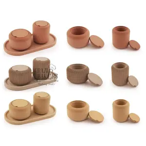 Cetakan Silikon Candle Cup Storage Jar Round Striped Smooth With Lid - Bulat Garis Polos Dengan Tutup