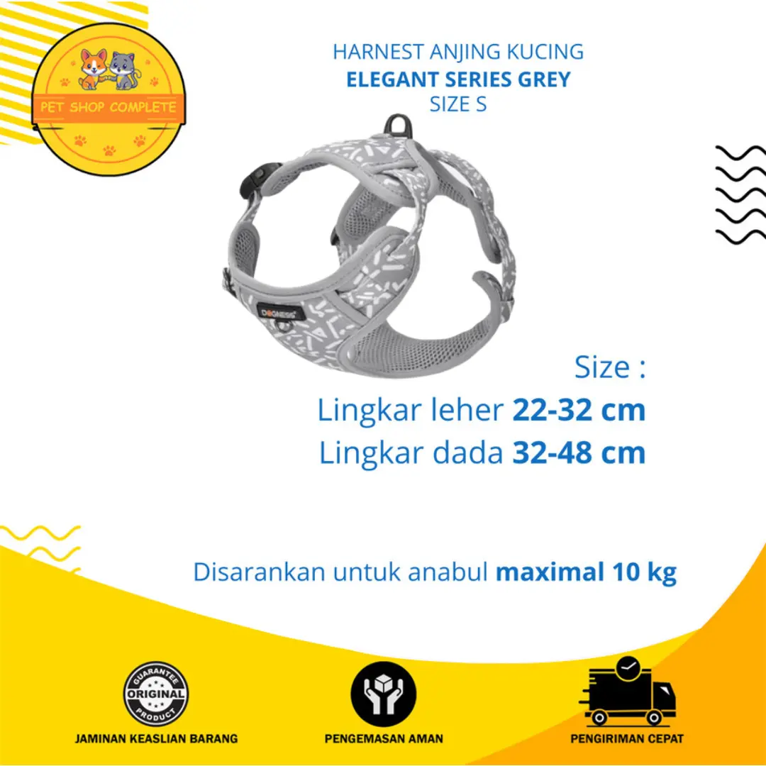 HARNEST ANJING KUCING ELEGANT SERIES GREY SIZE S