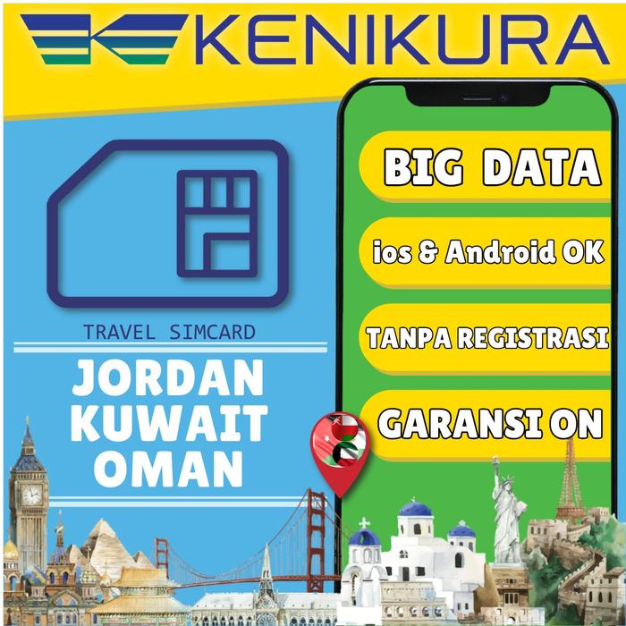 Gambar Simcard Jordan Kuwait Oman internet data sim card Yordania Kenikura - 15 Days, 3GB dari Kenikura Tour Kota Tangerang Selatan Tokopedia