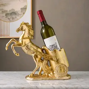 ORNAMENT RAK BOTOL ANGGUR MEWAH KUDA EMAS/DEKORASI LEMARI ANGGUR