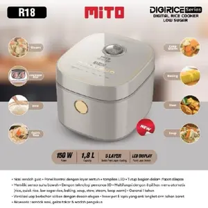 MITO Digital Rice Cooker 1.8 Liter R18 - Rice Cooker Low Sugar dengan 8 Menu Preset, Inner Pot Anti Lengket dan Tahan Baret, Daya Rendah 150W