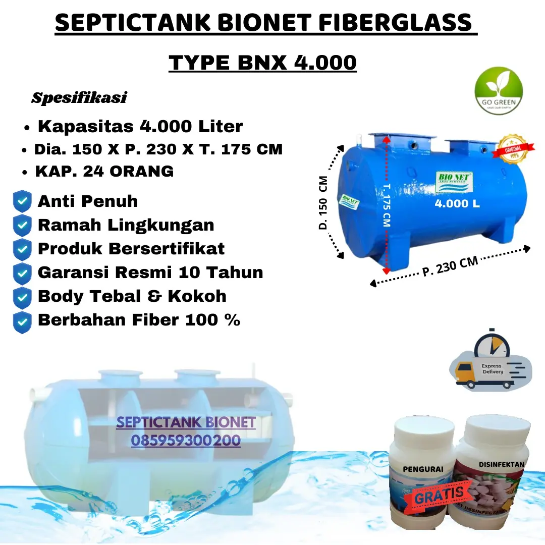 Septictank BIONET Fiberglass Type BNX Cap. 4000 L