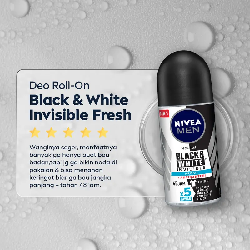NIVEA MEN Personal Care Deo B&W Fresh Roll On 50ml - Twin Pack 7
