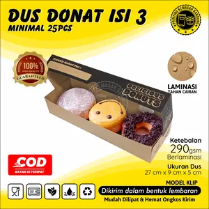 Dus Donat isi 3 Kotak Box Kemasan Donuts Kraft 290gsm Tebal Grosir Bomboloni