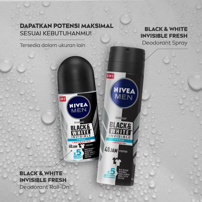 NIVEA MEN Personal Care Deo B&W Fresh Roll On 50ml - Twin Pack 8