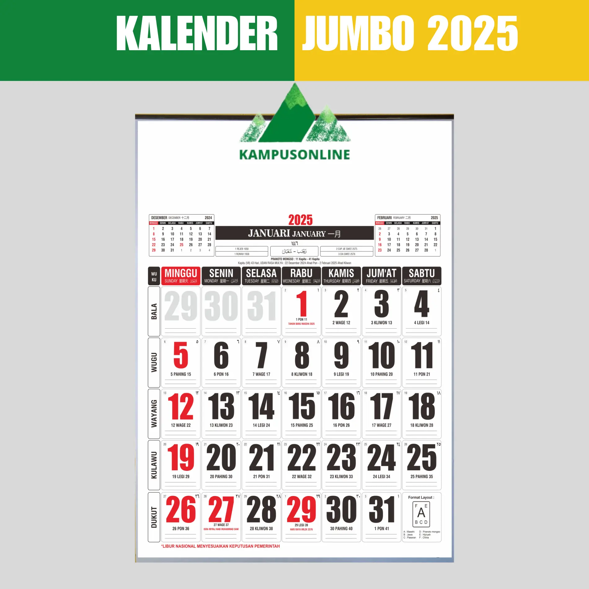 PROMO KALENDER DINDING 2024 46 CM x 64 CM BESAR TERMURAH EDISI TERBARU