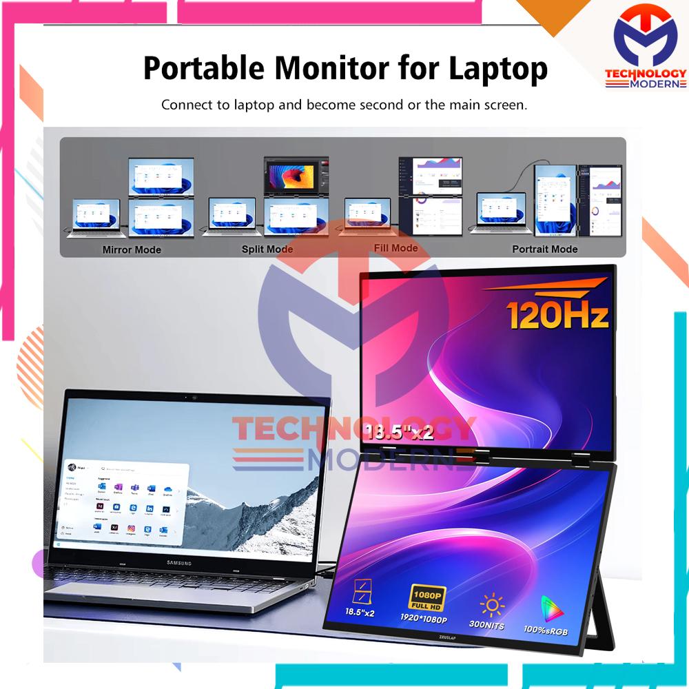 Triple Monitor Portable 18.5 Inch Extend Display with 360º Flip Windows & Mac Support Surface Phone Xbox PS5